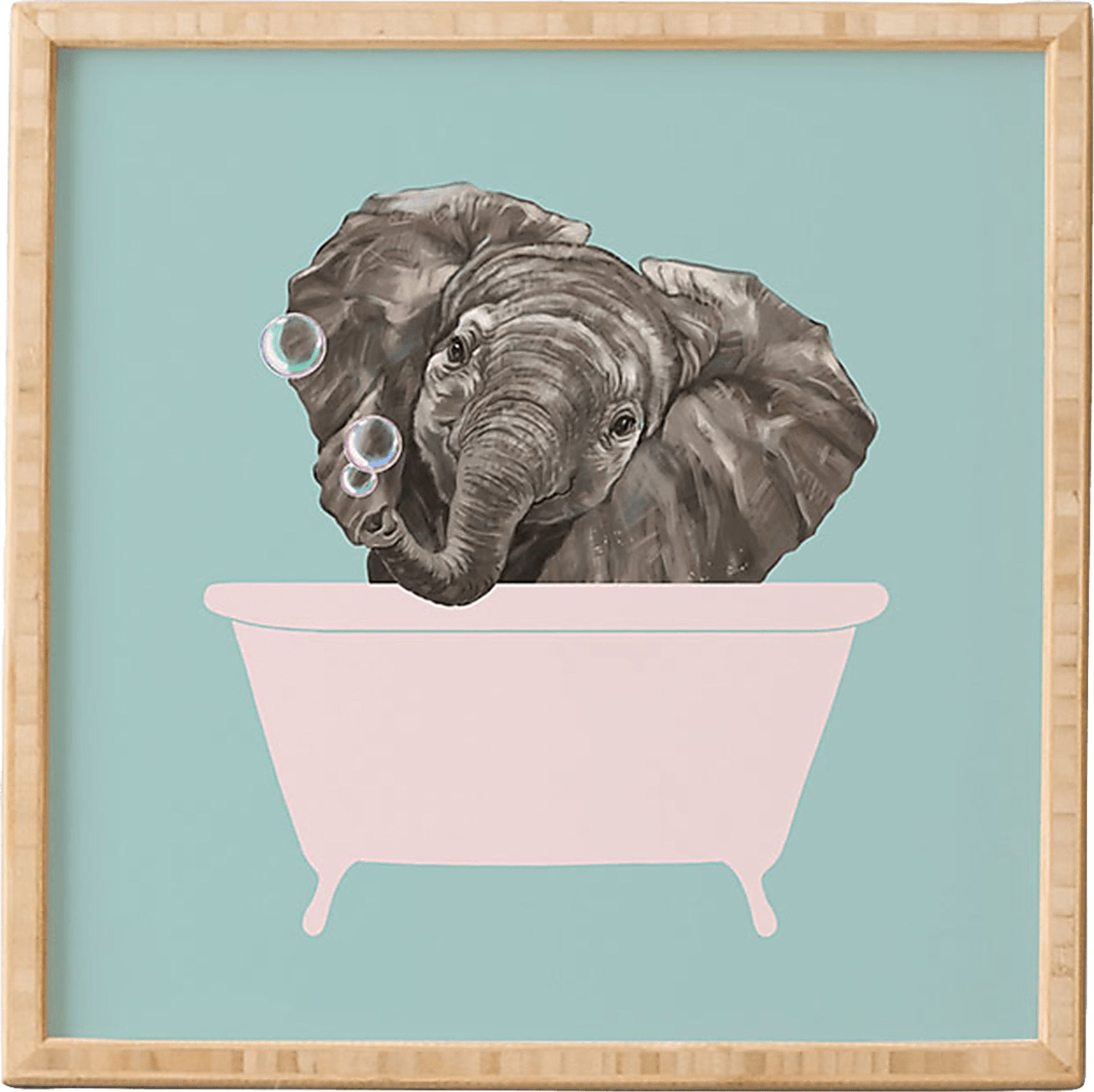 Kids Elephant Bathtime Blue Framed Wall Art - Image 1