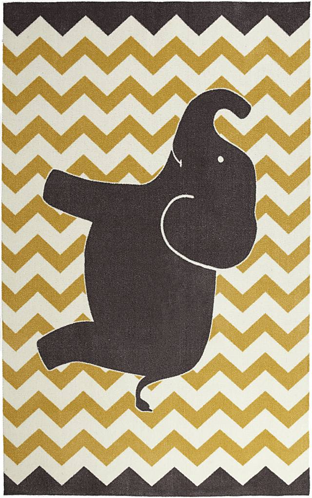 Kids Elephant Way Yellow 5' x 8' Rug - Thumbnail - Image 1