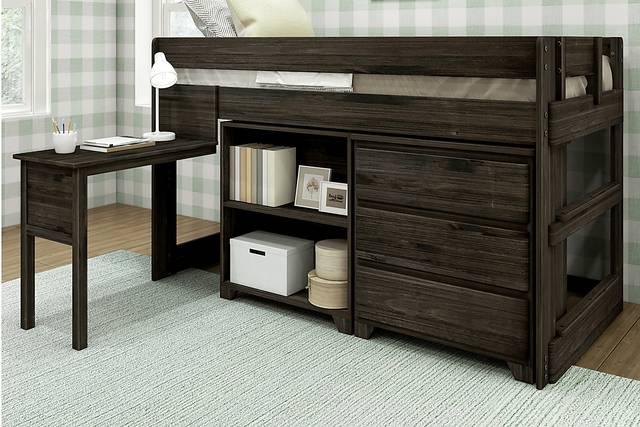 Kids Eliska I Brown Twin Loft Bed with Dresser, Bookcase, and Desk - Thumbnail - Image 2