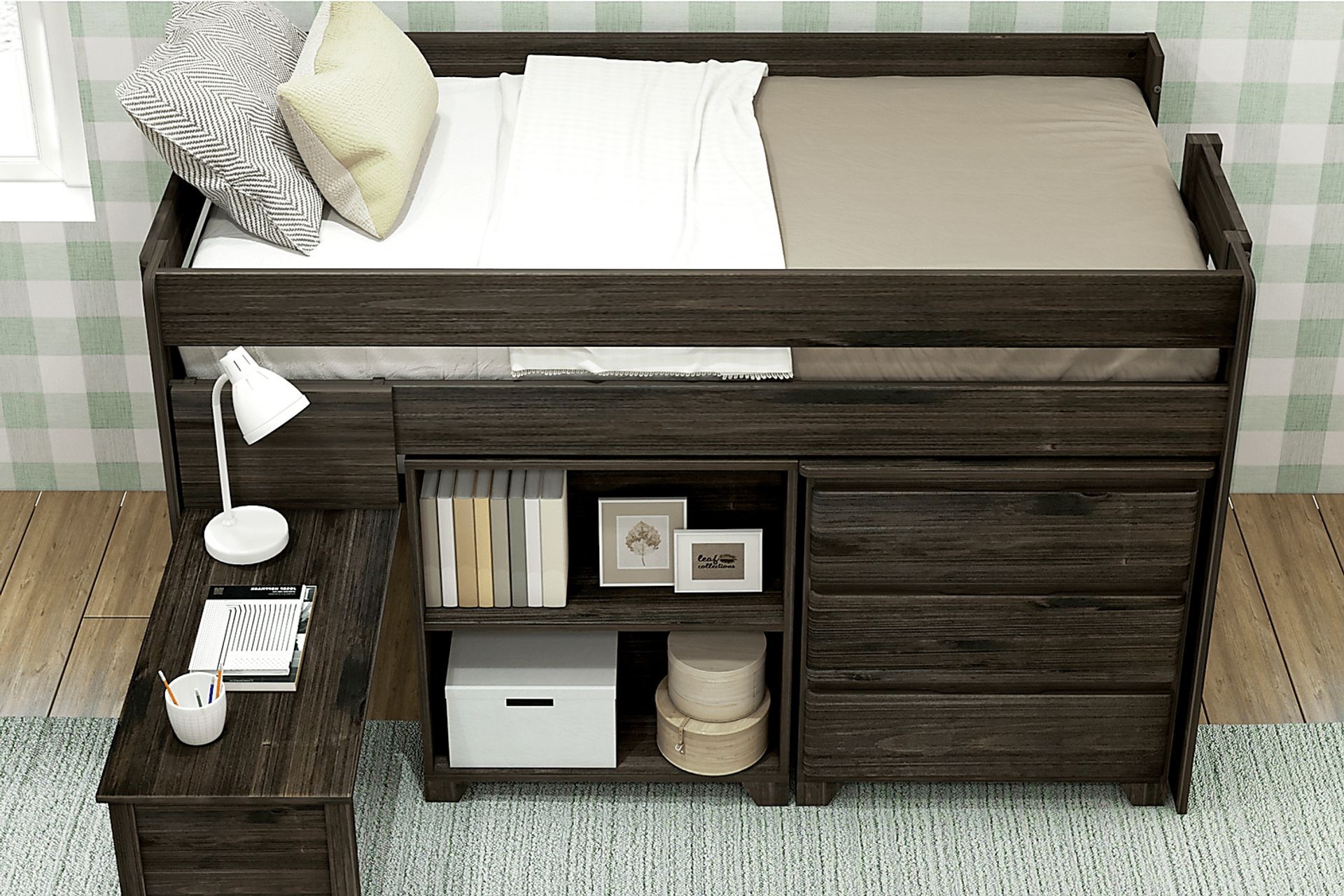 Kids Eliska I Brown Twin Loft Bed with Dresser, Bookcase, and Desk - Image 4