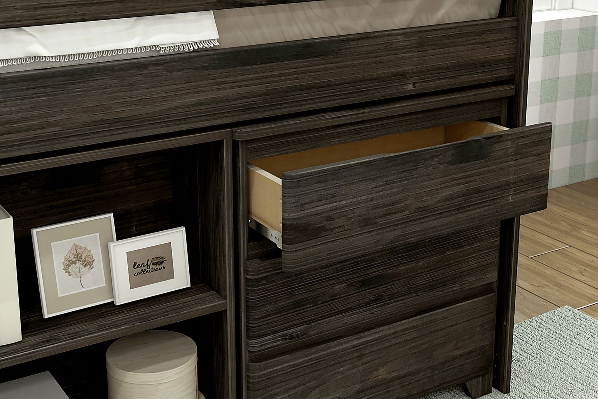 Kids Eliska I Brown Twin Loft Bed with Dresser, Bookcase, and Desk - Image 6