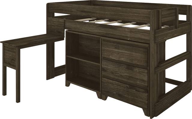 Kids Eliska I Brown Twin Loft Bed with Dresser, Bookcase, and Desk - Thumbnail - Image 1