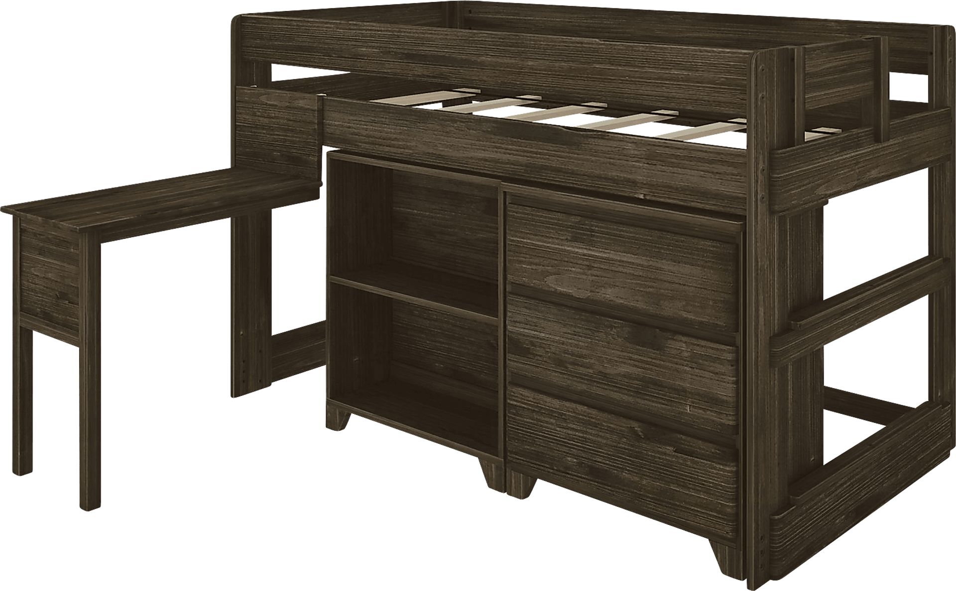 Kids Eliska I Brown Twin Loft Bed with Dresser, Bookcase, and Desk - Image 1