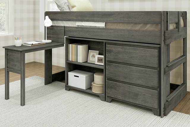 Kids Eliska I Gray Twin Loft Bed with Dresser, Bookcase, and Desk - Thumbnail - Image 2