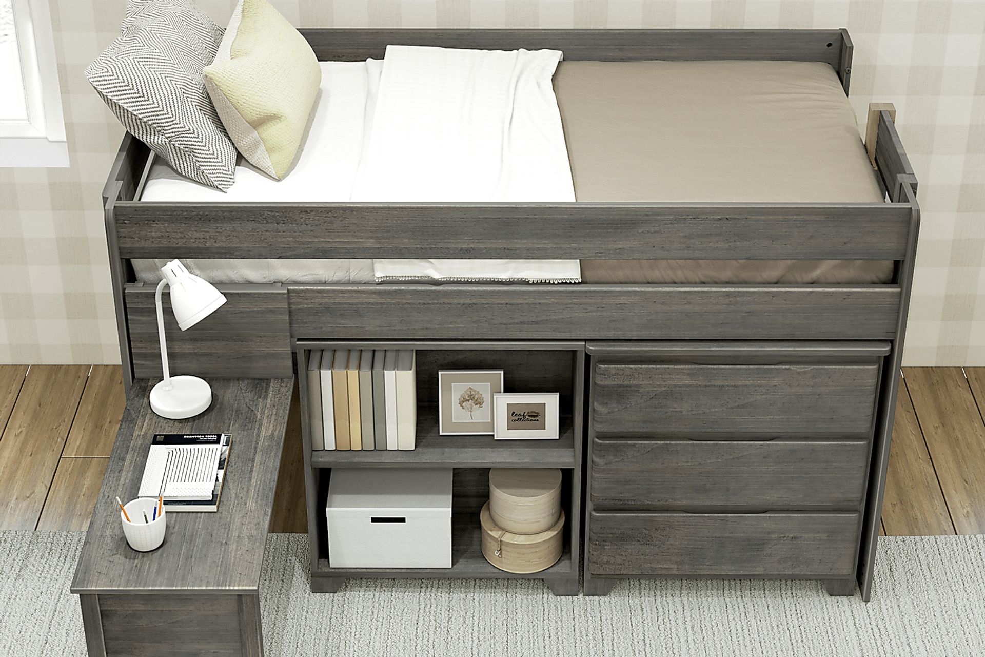 Kids Eliska I Gray Twin Loft Bed with Dresser, Bookcase, and Desk - Image 4