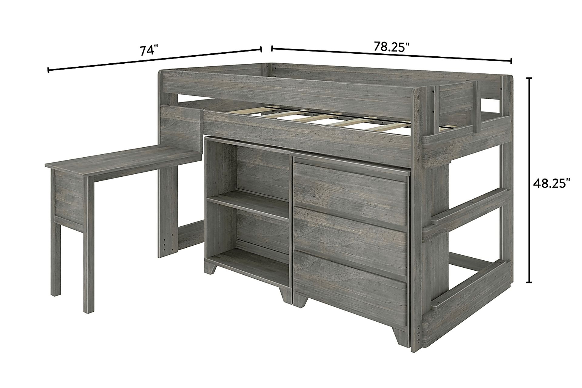 Kids Eliska I Gray Twin Loft Bed with Dresser, Bookcase, and Desk - Image 7