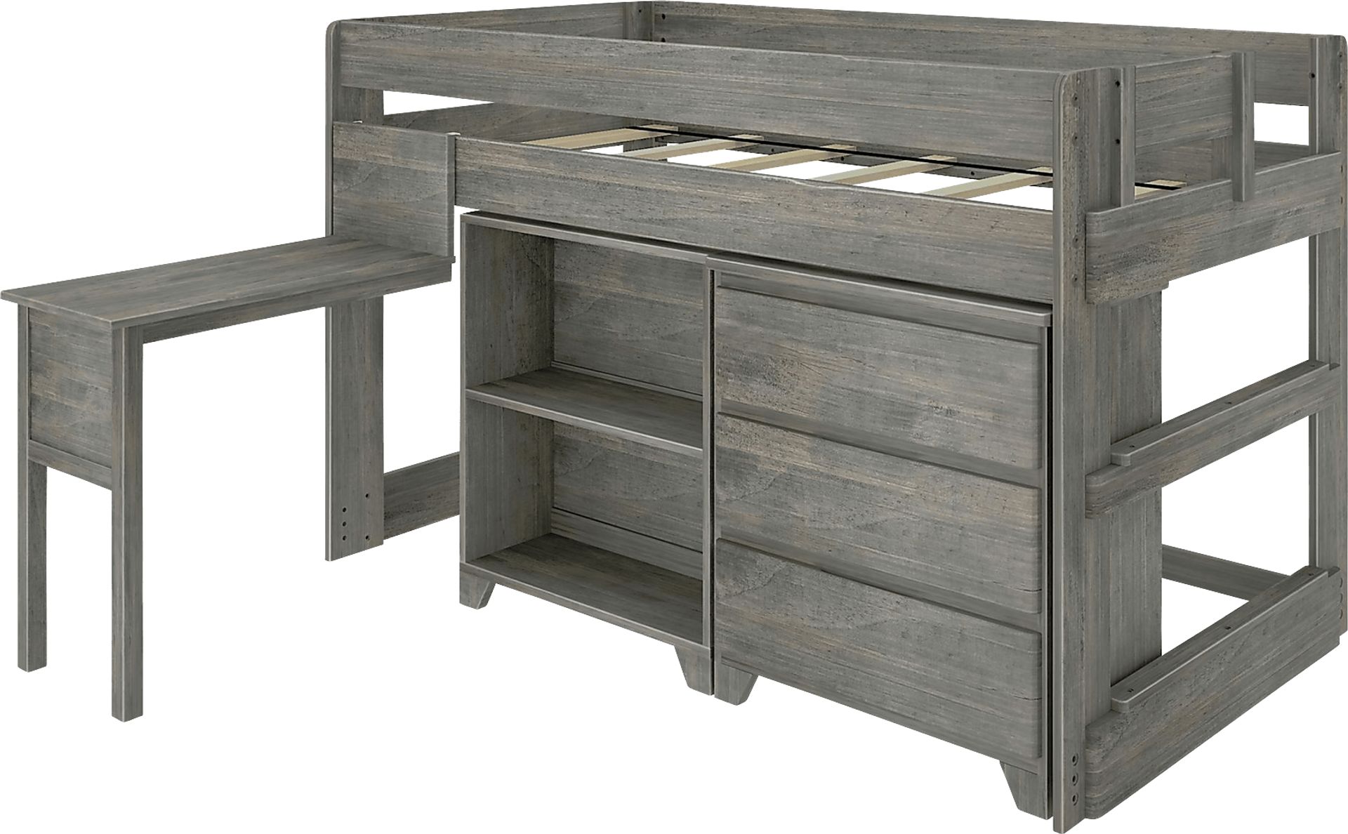 Kids Eliska I Gray Twin Loft Bed with Dresser, Bookcase, and Desk - Image 1