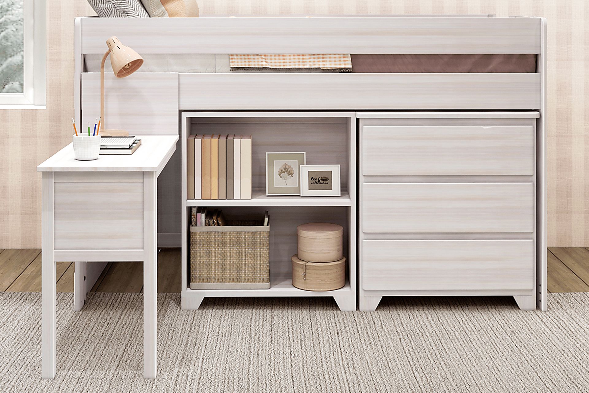 Kids Eliska I White Twin Loft Bed with Dresser, Bookcase, and Desk - Image 3