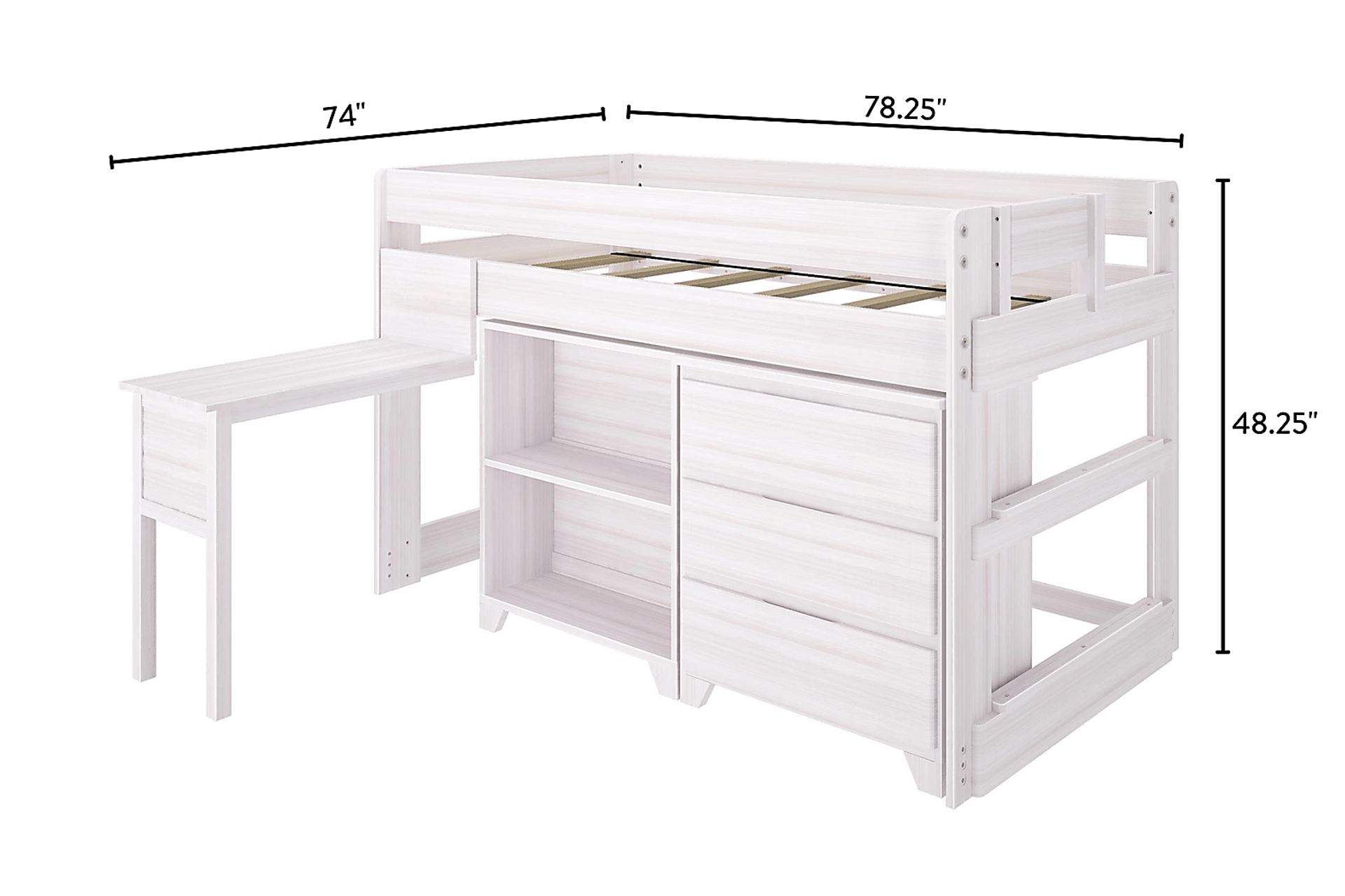 Kids Eliska I White Twin Loft Bed with Dresser, Bookcase, and Desk - Image 8