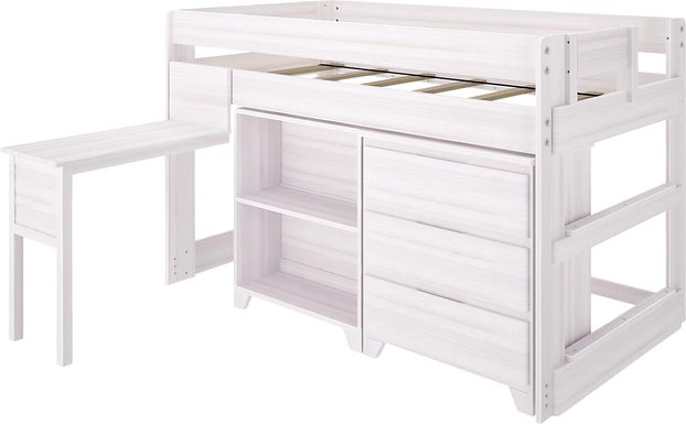 Kids Eliska I White Twin Loft Bed with Dresser, Bookcase, and Desk