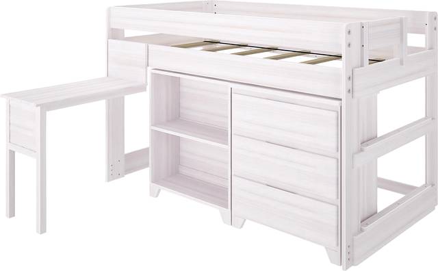 Kids Eliska I White Twin Loft Bed with Dresser, Bookcase, and Desk - Thumbnail - Image 1