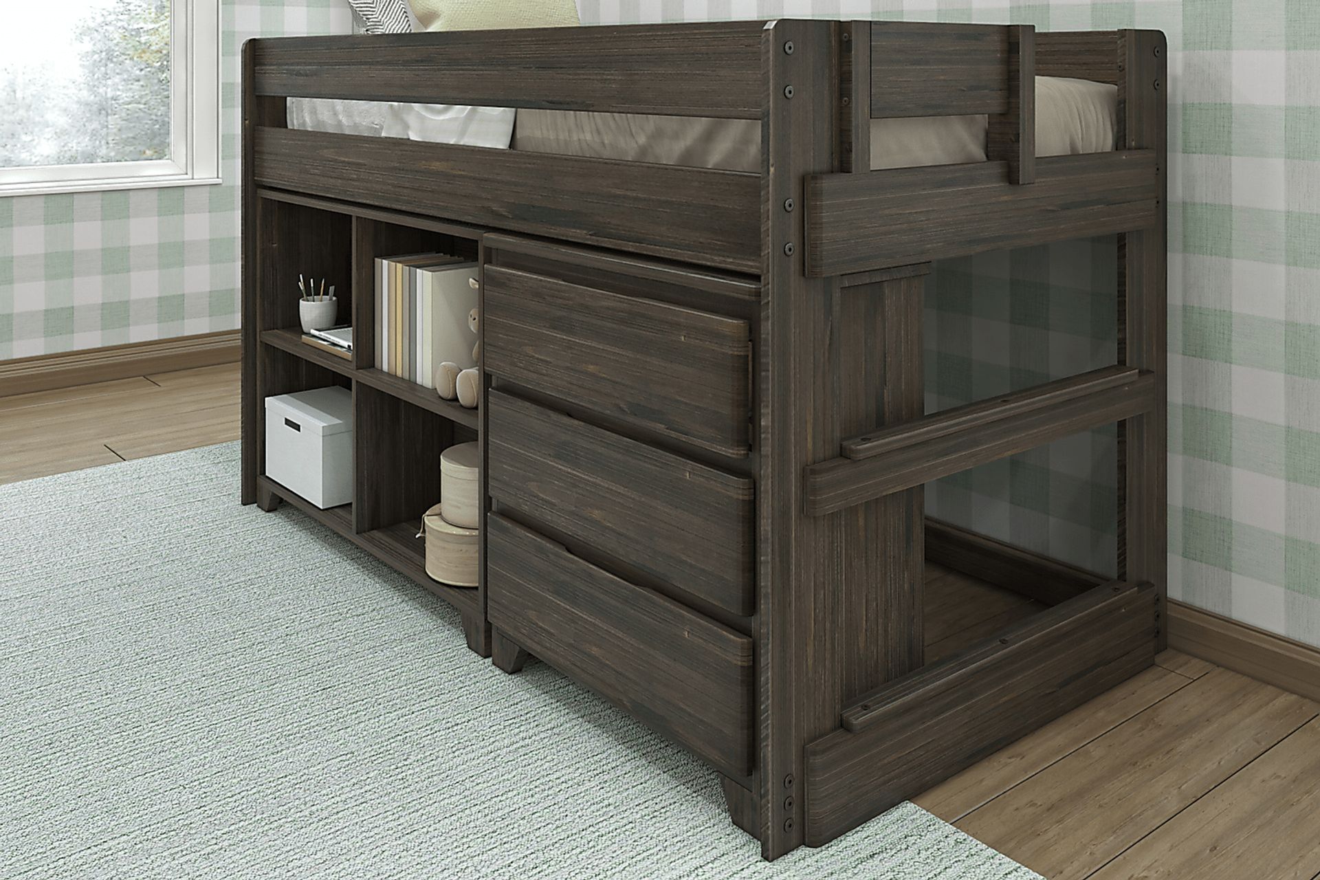 Kids Eliska II Brown Twin Loft Bed with Dresser & Bookcase - Image 2