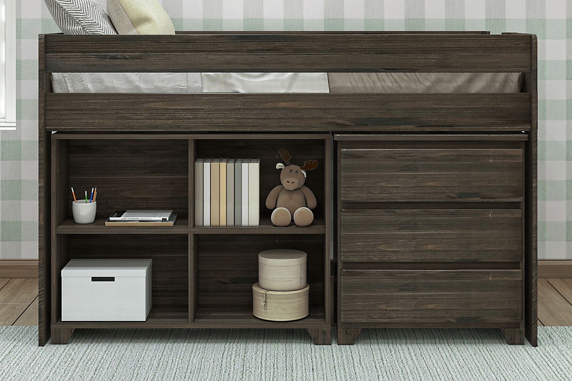 Kids Eliska II Brown Twin Loft Bed with Dresser & Bookcase - Image 3