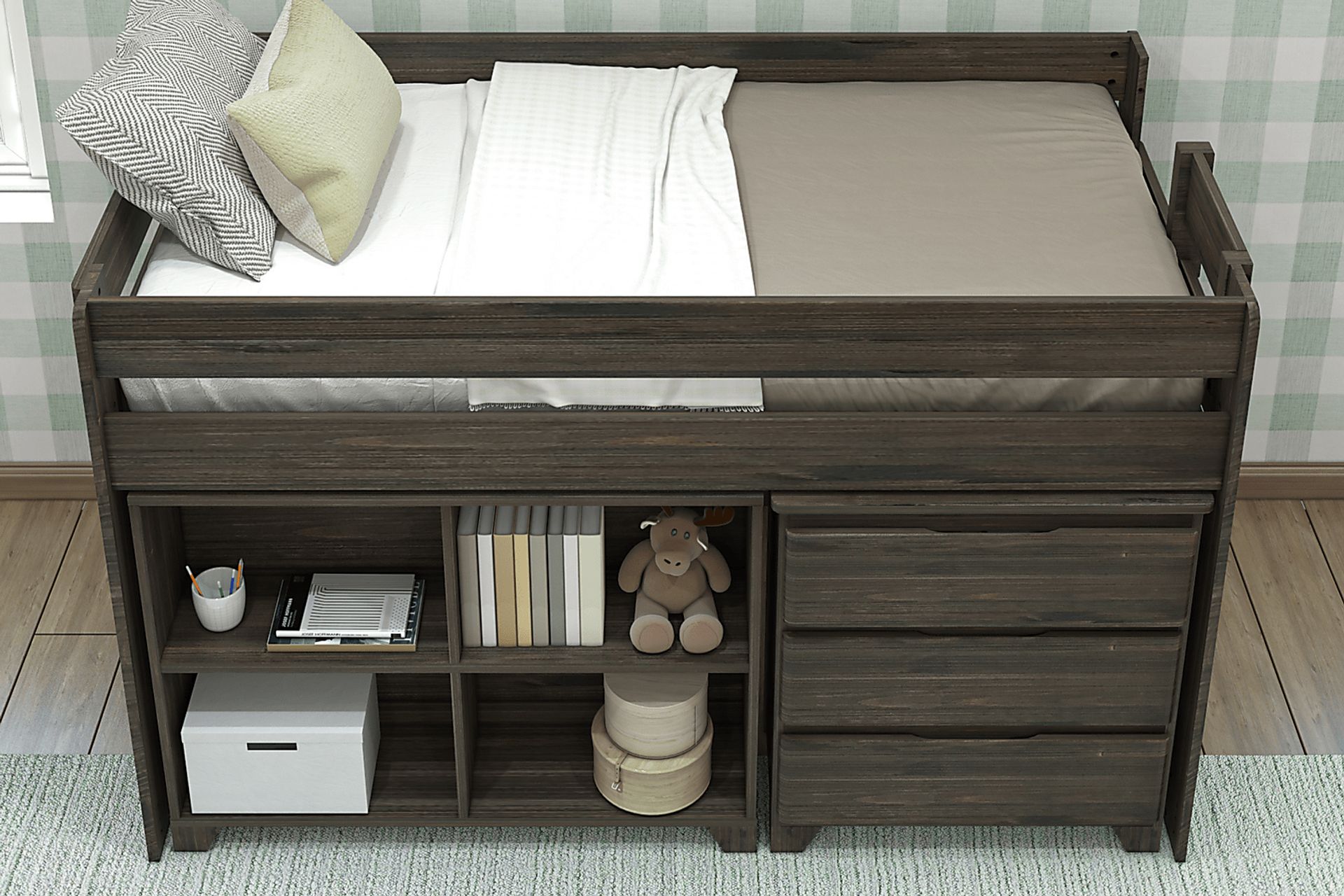 Kids Eliska II Brown Twin Loft Bed with Dresser & Bookcase - Image 4