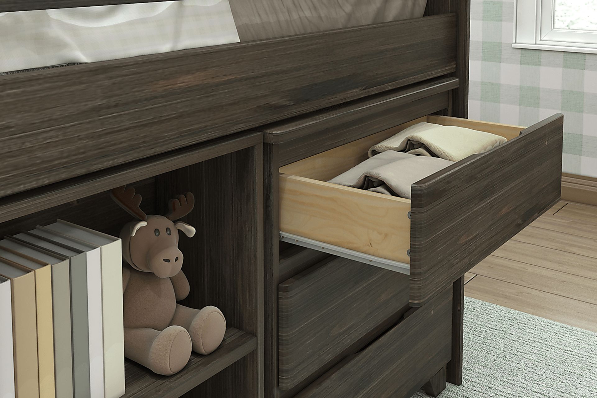 Kids Eliska II Brown Twin Loft Bed with Dresser & Bookcase - Image 6