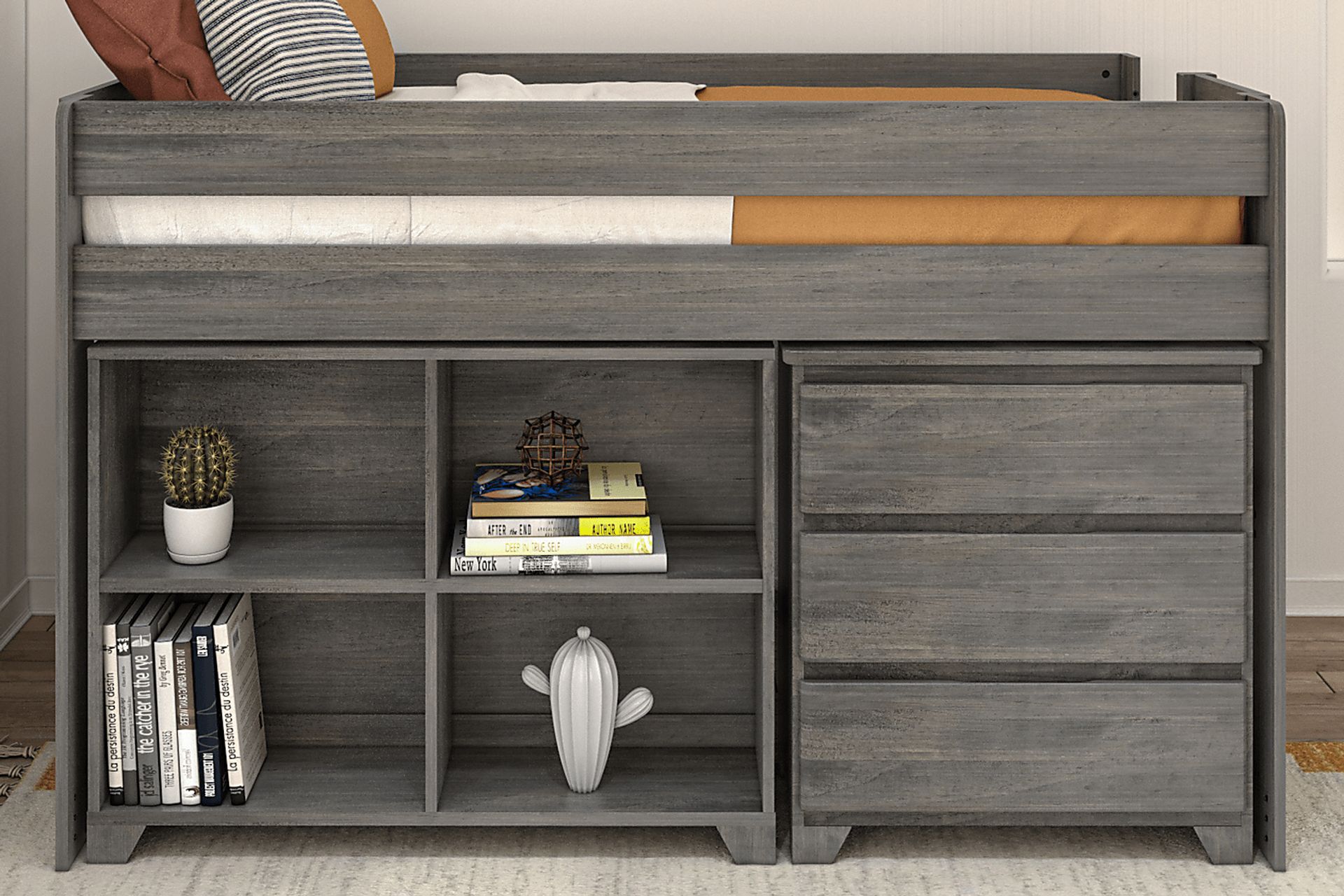 Kids Eliska II Gray Twin Loft Bed with Dresser & Bookcase - Image 3
