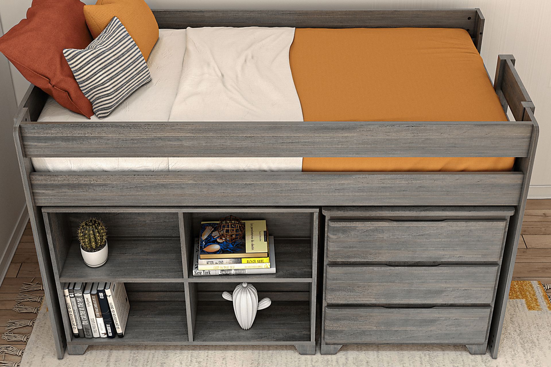 Kids Eliska II Gray Twin Loft Bed with Dresser & Bookcase - Image 4