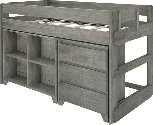 Kids Eliska II Gray Twin Loft Bed with Dresser & Bookcase - Thumbnail - Image 1