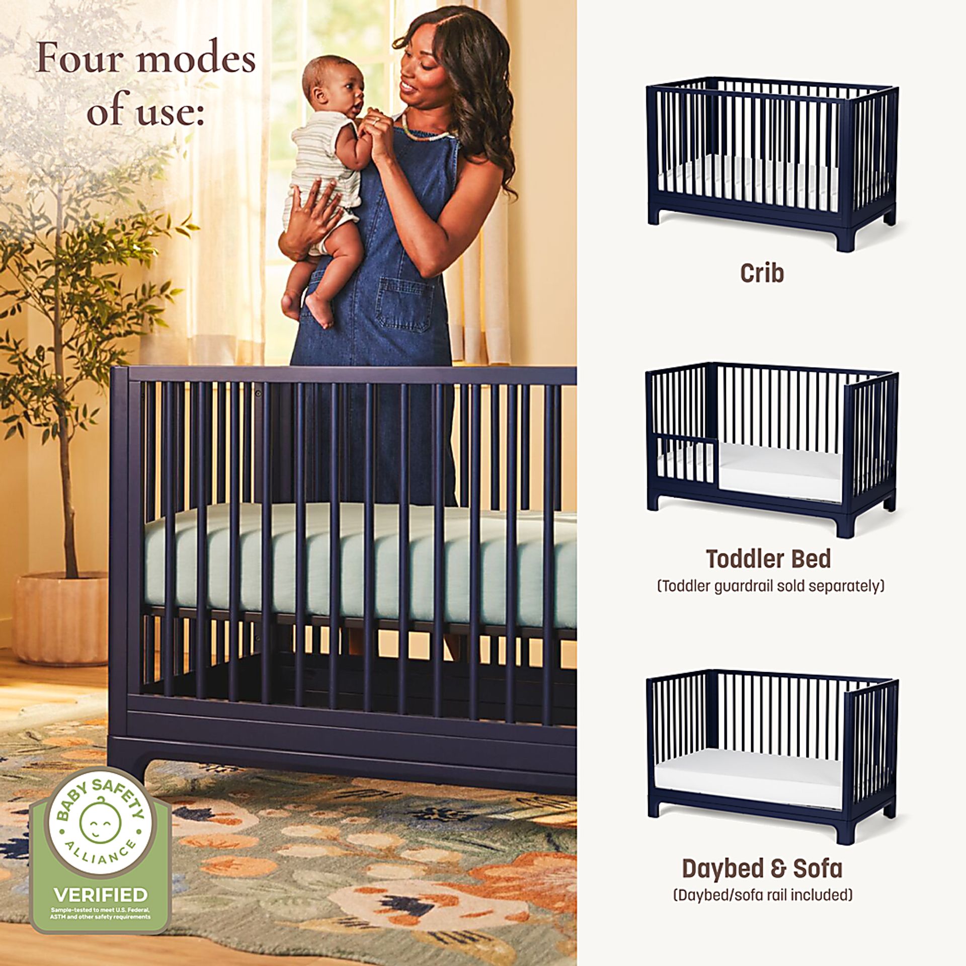 Kids Emero Dark Blue Convertible Crib - Image 4