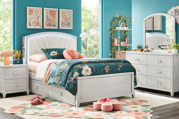 Kids Emilie Rose Twin Wirebrush Gray Upholstered Bedroom