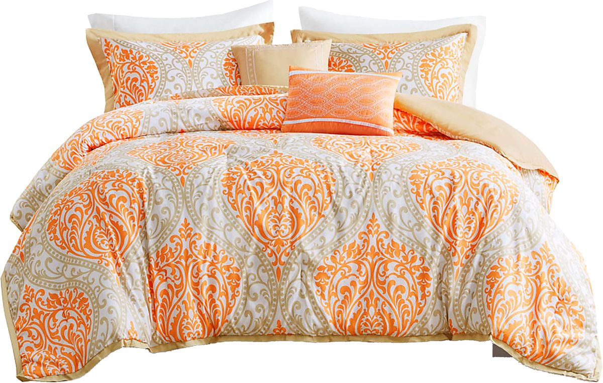 Ette Orange Orange,Red Twin Comforter Set Rooms to Go