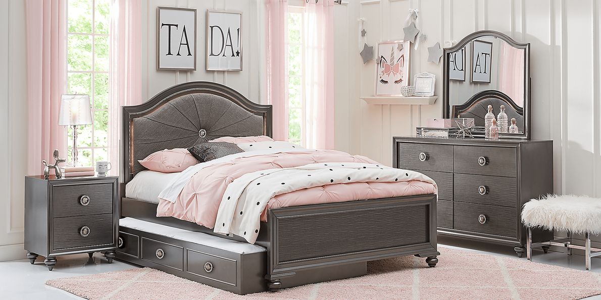 Kids Evangeline Charcoal 5 Pc Full Lighted Upholstered Bedroom