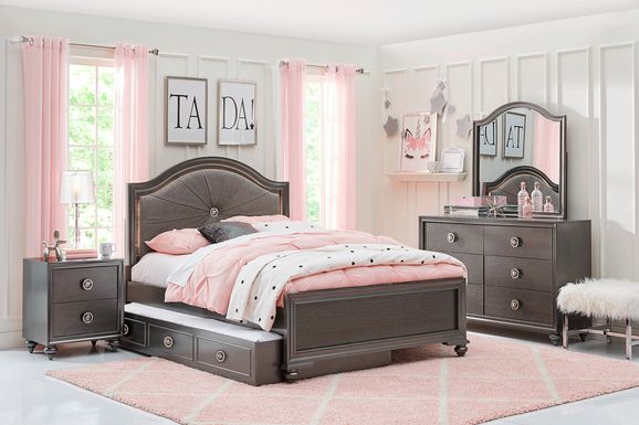 Kids Evangeline Charcoal 5 Pc Full Lighted Upholstered Bedroom