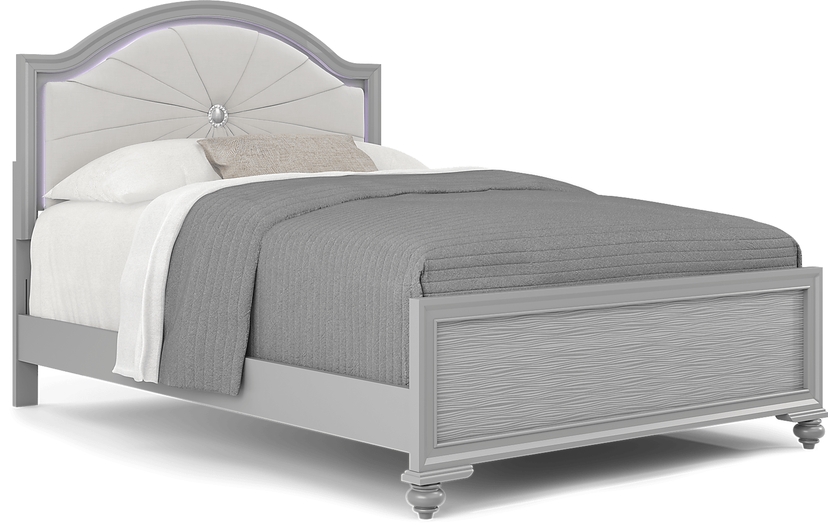 Kids Evangeline Silver Full Lighted Upholstered Bed with White LED