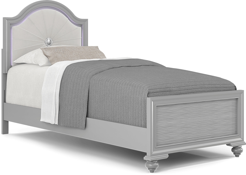 Kids Evangeline Silver Twin Lighted Upholstered Bed with White LED
