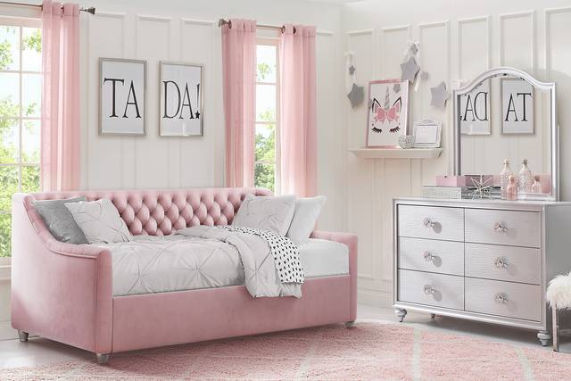 Kids Evangeline Silver 5 Pc Bedroom with Alena Pink Twin Daybed - Thumbnail - Image 1