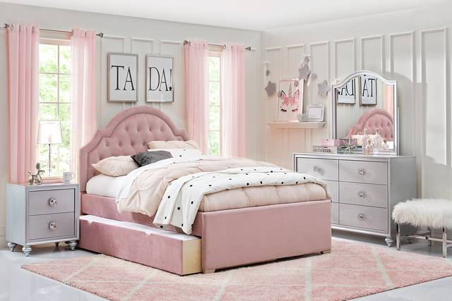 Kids Evangeline Silver 5 Pc Full Upholstered Bedroom - Thumbnail - Image 1