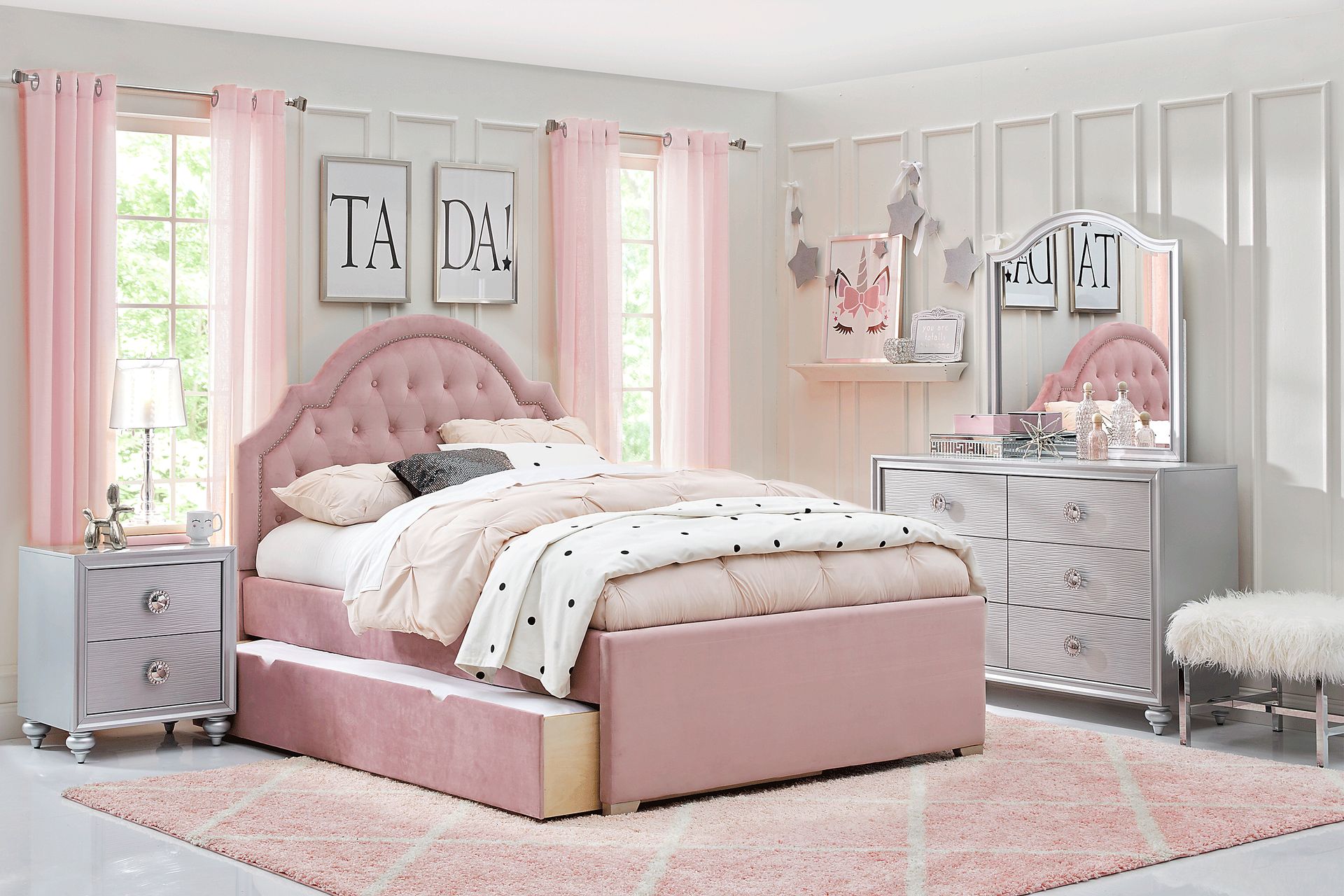 Kids Evangeline Silver 5 Pc Full Upholstered Bedroom - Image 1