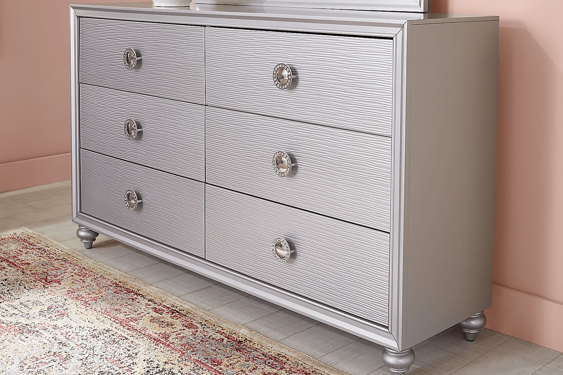 Evangeline 5 Pc Silver Gray Full Bedroom Set With Mirror, 3 Pc Full