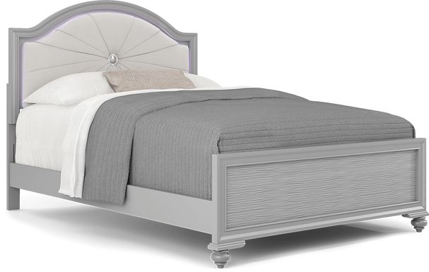 Kids Evangeline Silver Full Lighted Upholstered Bed with Multi-Color LEDs