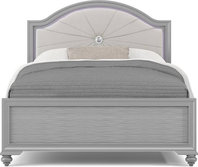 Kids Evangeline Silver Full Lighted Upholstered Bedroom with White LED - Thumbnail - Image 3