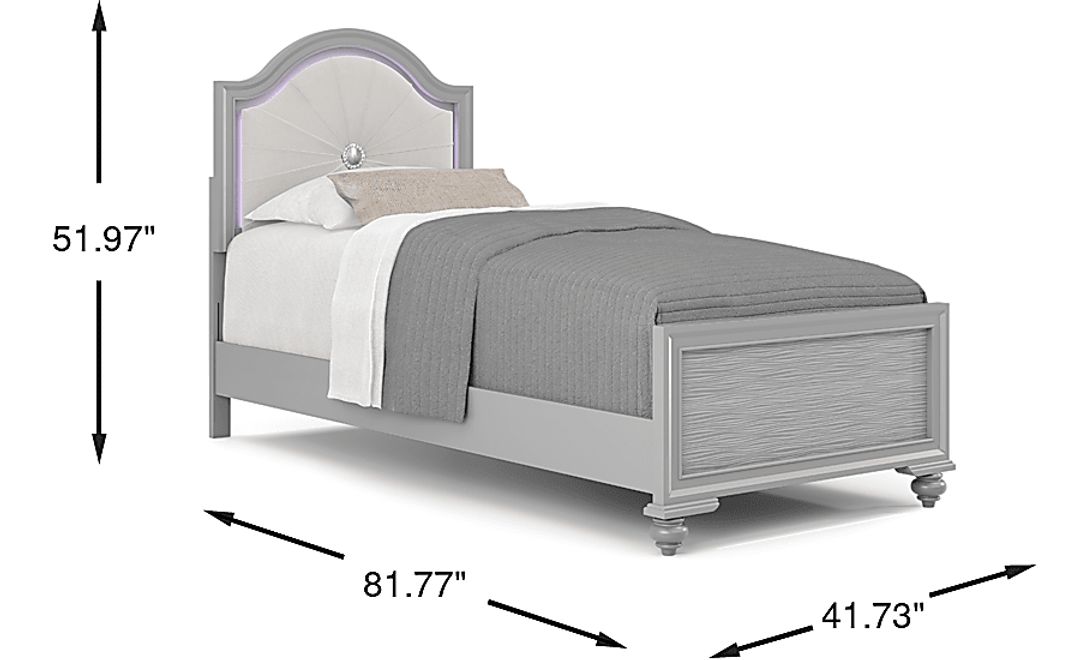 Kids Evangeline Silver Twin Lighted Upholstered Bed with Multi-Color LEDs