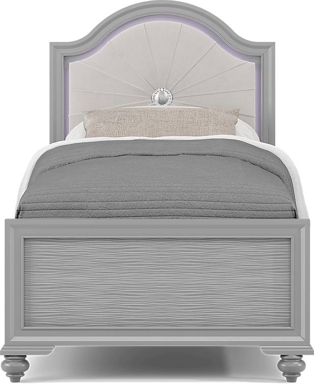 Kids Evangeline Silver Twin Lighted Upholstered Bedroom with White LED - Thumbnail - Image 3
