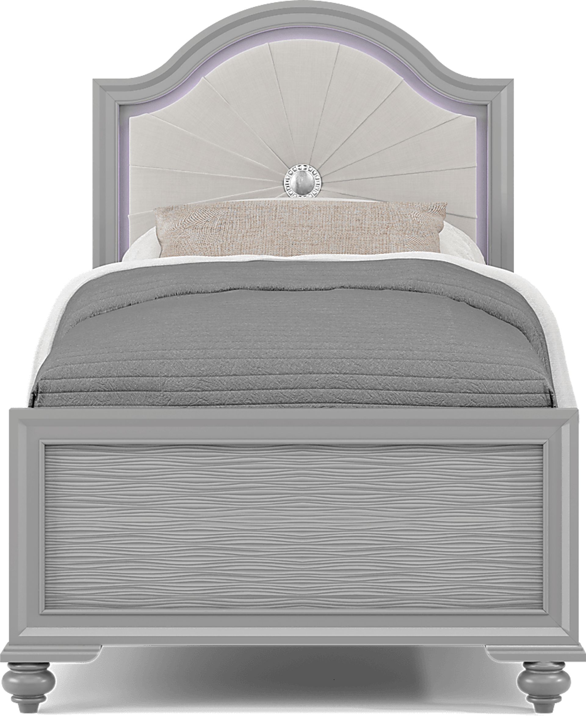 Kids Evangeline Silver Twin Lighted Upholstered Bedroom with White LED - Image 3