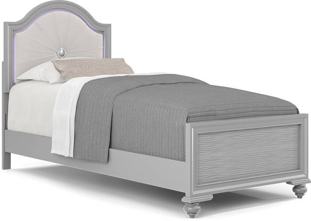 Kids Evangeline Silver Twin Lighted Upholstered Bedroom with White LED - Thumbnail - Image 2