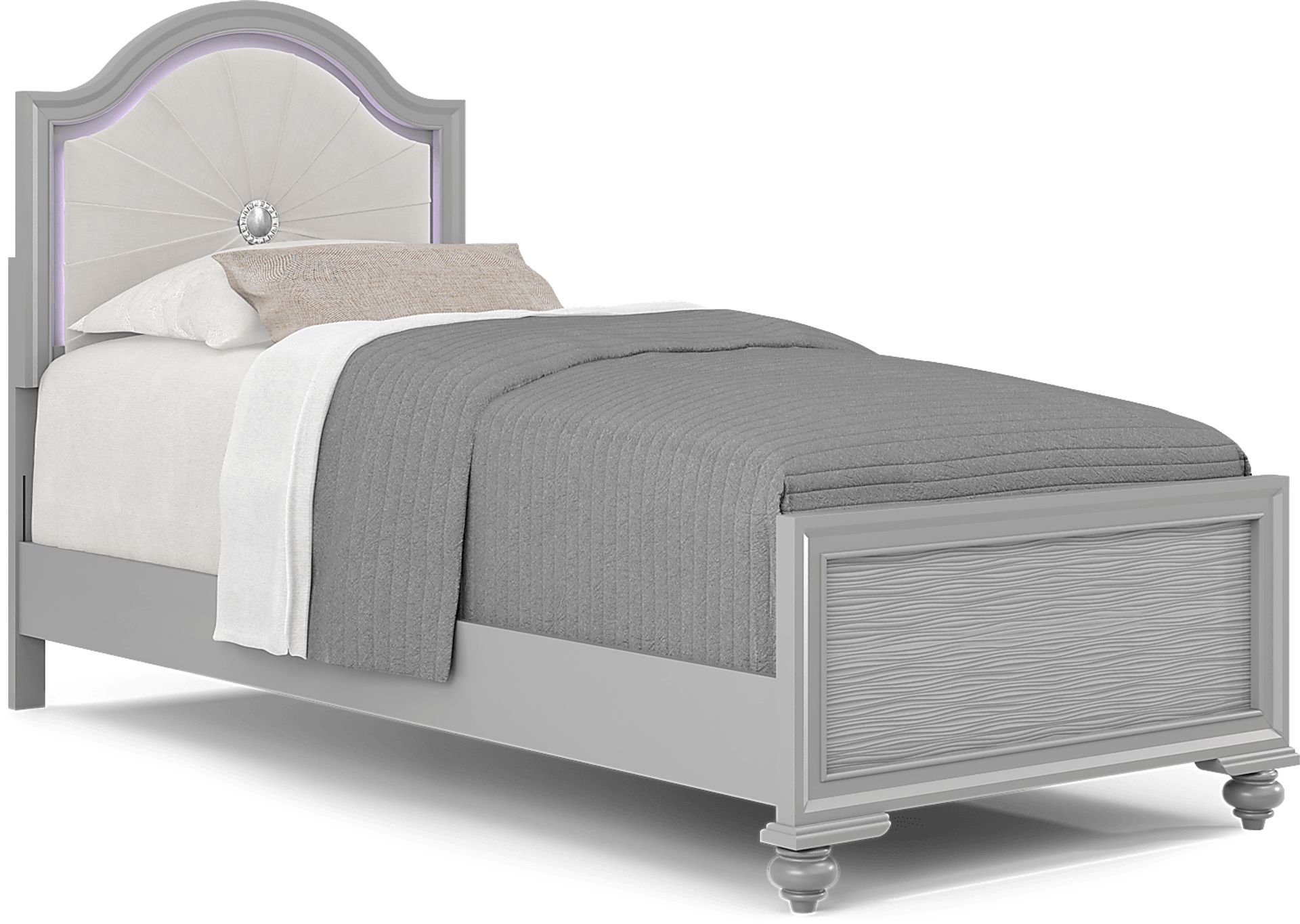 Kids Evangeline Silver Twin Lighted Upholstered Bedroom with White LED - Image 2