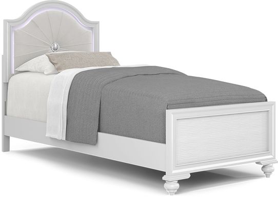 Kids Evangeline White Twin Lighted Upholstered Bed with White LED