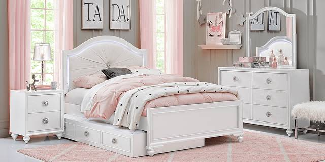Kids Evangeline White 3 Pc Full Lighted Upholstered Bed - Thumbnail - Image 2