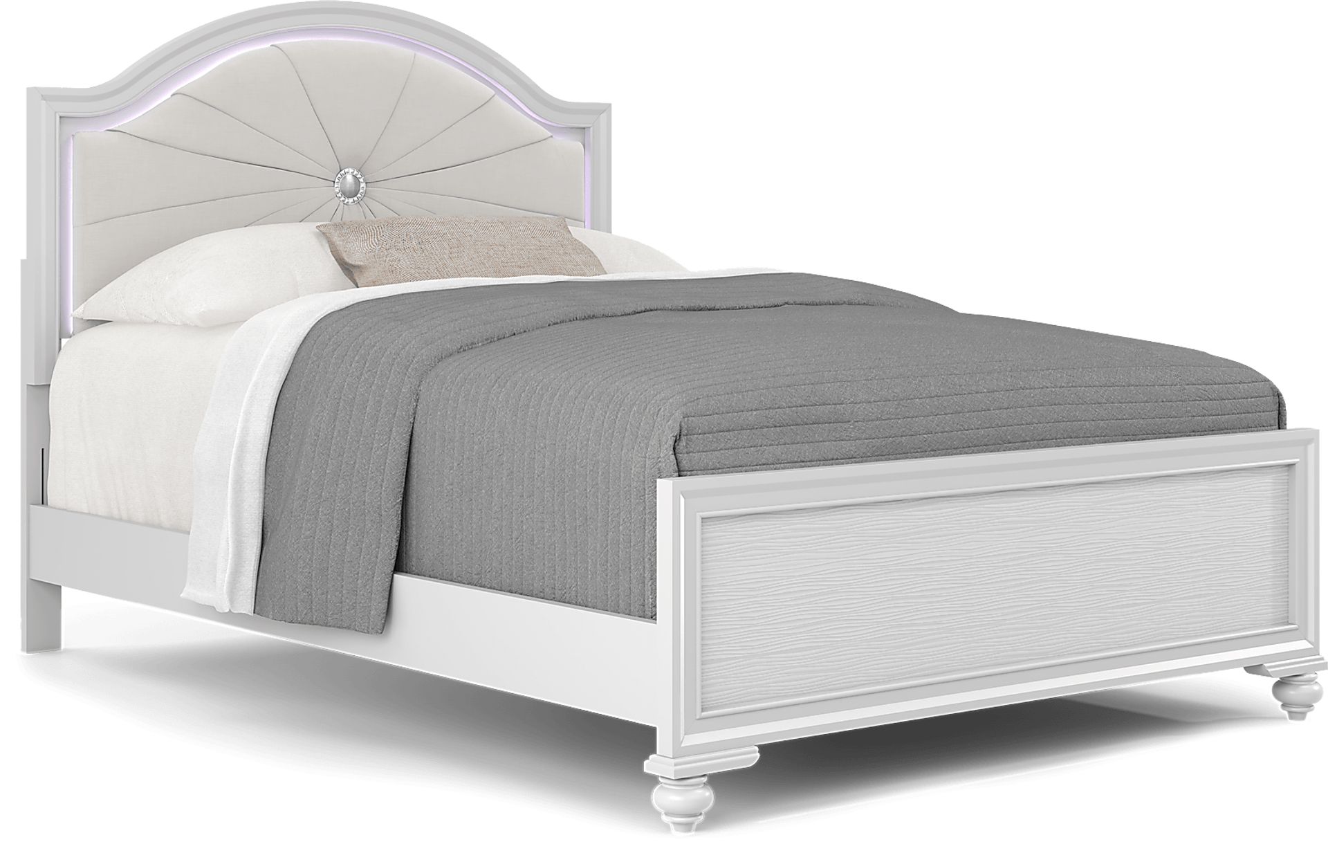 Kids Evangeline White Full Lighted Upholstered Bed with Multi-Color LEDs - Image 1