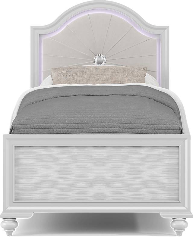Kids Evangeline White Twin Lighted Upholstered Bedroom with White LED - Thumbnail - Image 3