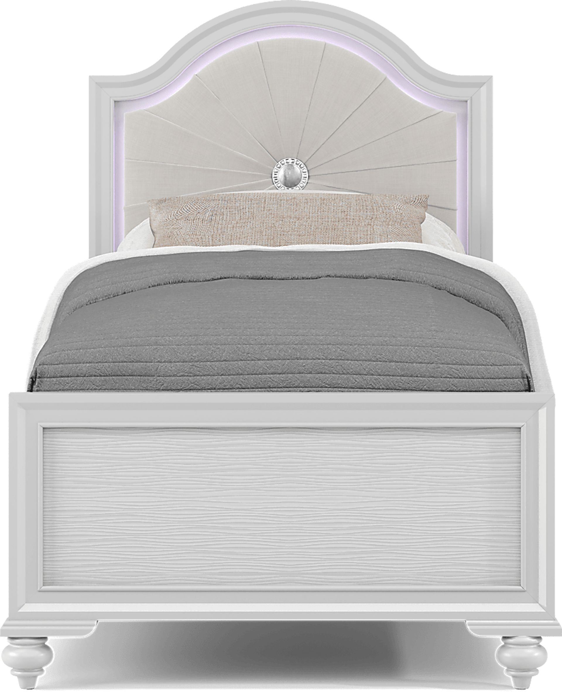 Kids Evangeline White Twin Lighted Upholstered Bedroom with White LED - Image 3
