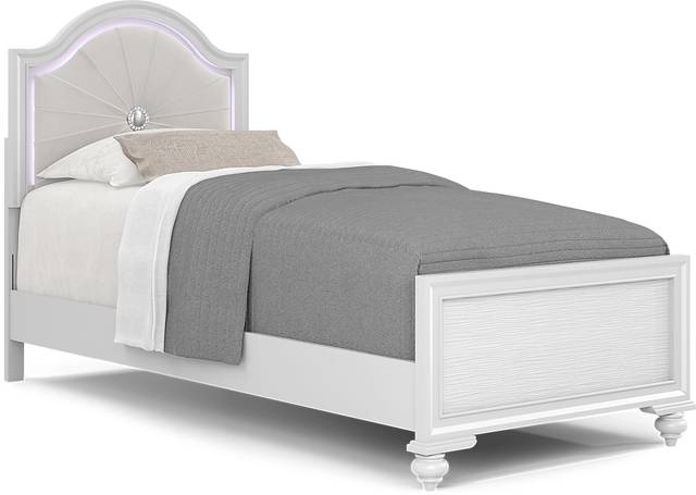 Kids Evangeline White Twin Lighted Upholstered Bedroom with White LED - Thumbnail - Image 2