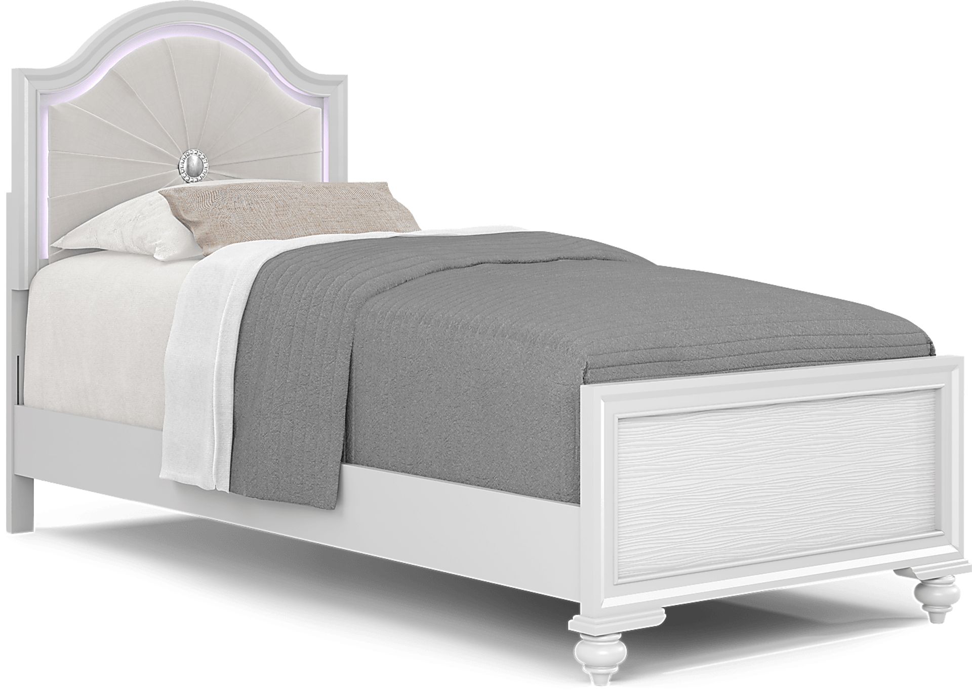 Kids Evangeline White Twin Lighted Upholstered Bedroom with White LED - Image 2