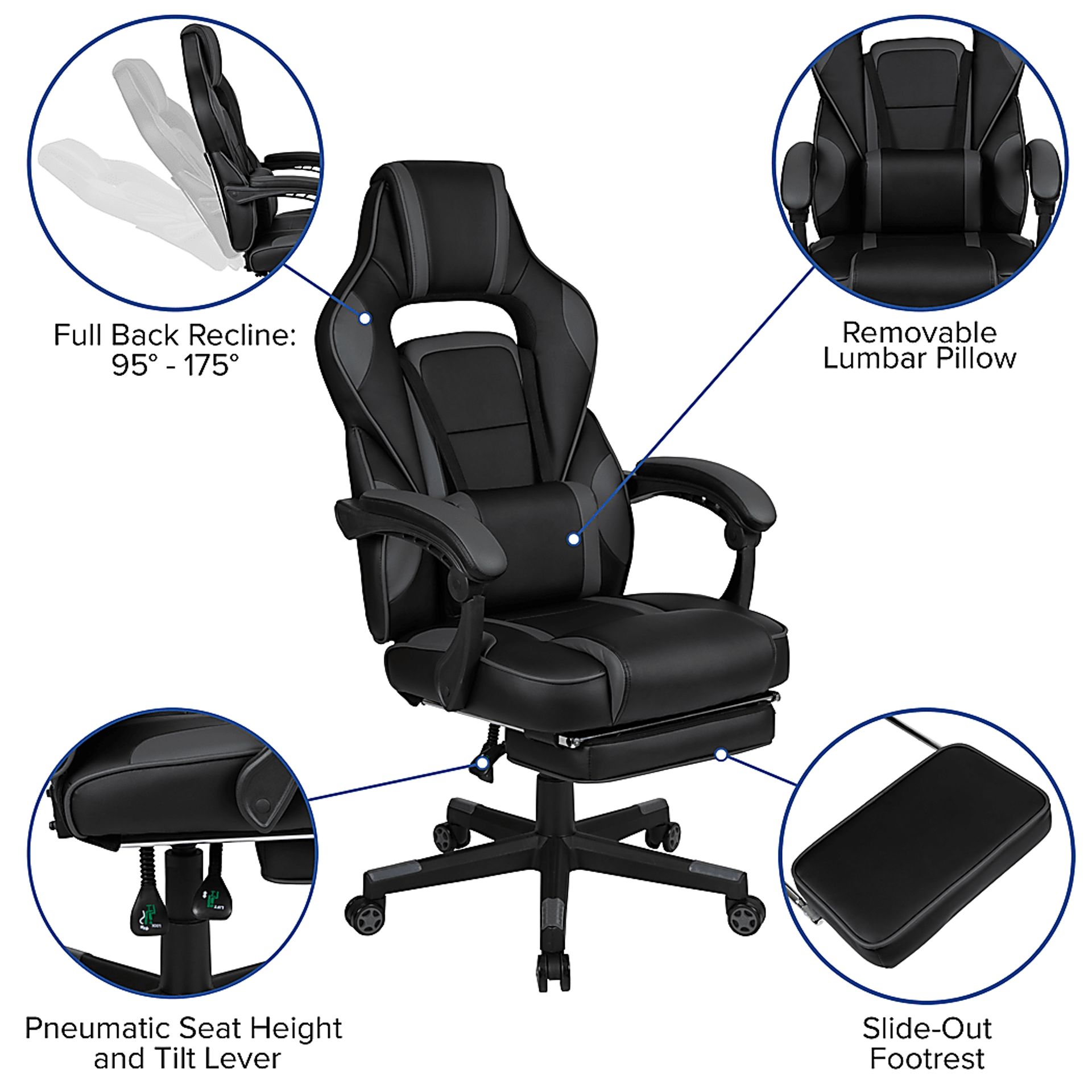 Exfor Gray Ergonomic PC Gaming Chair with Footrest - Image 13