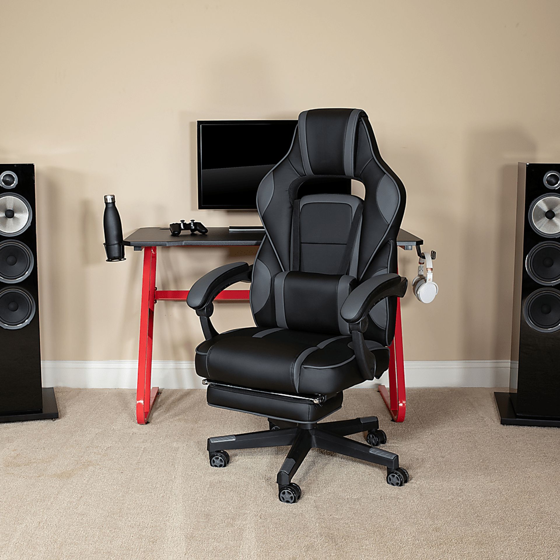 Exfor Gray Ergonomic PC Gaming Chair with Footrest - Image 9