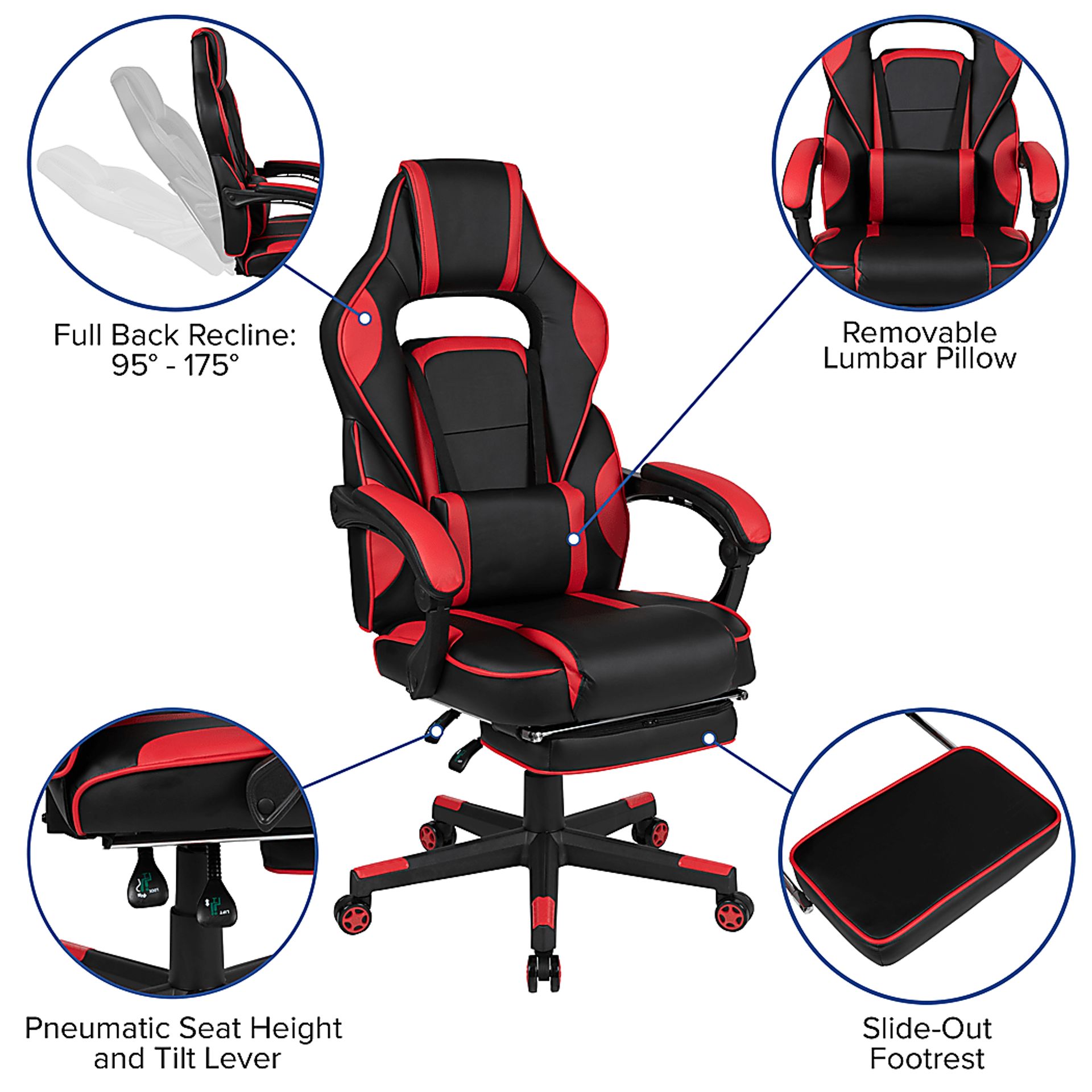 Exfor Red Ergonomic PC Gaming Chair with Footrest - Image 13